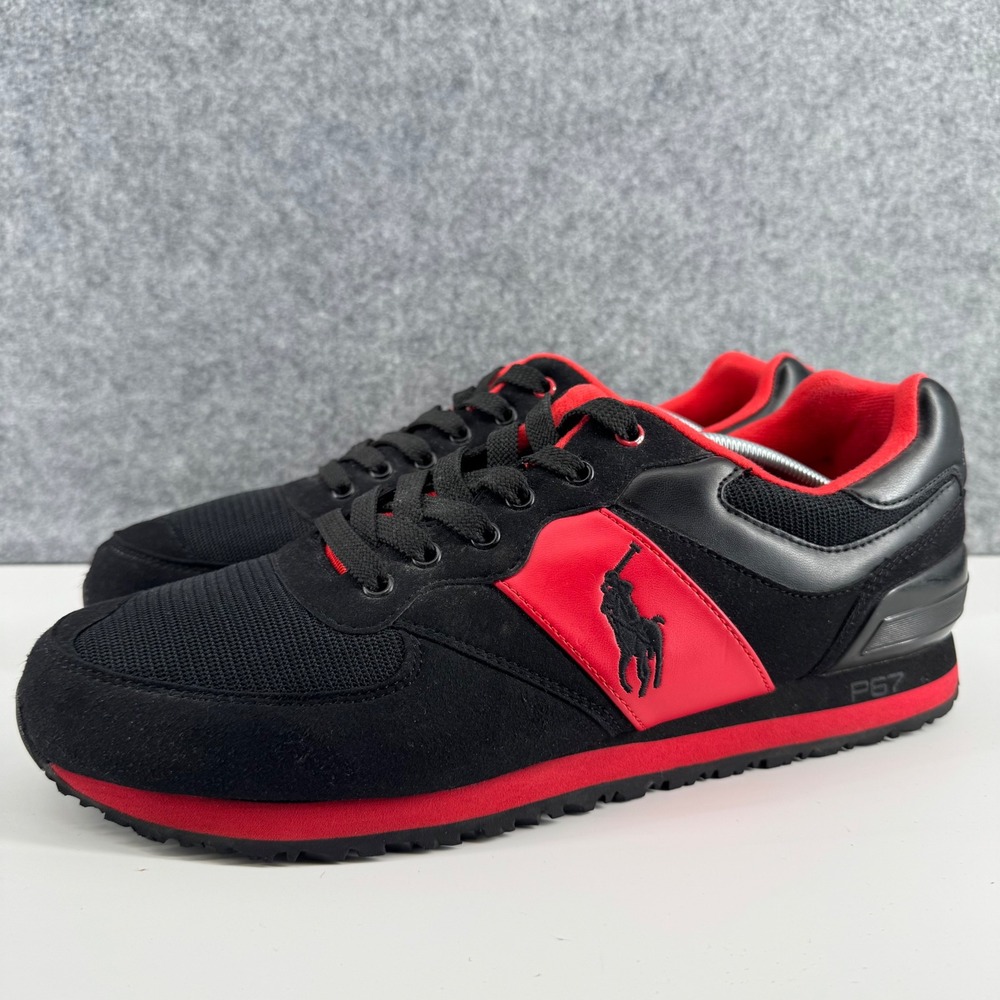 Polo Sport Ralph Lauren Sneakers Mens 12 Black Red Pony Logo P67 Athletic Shoes